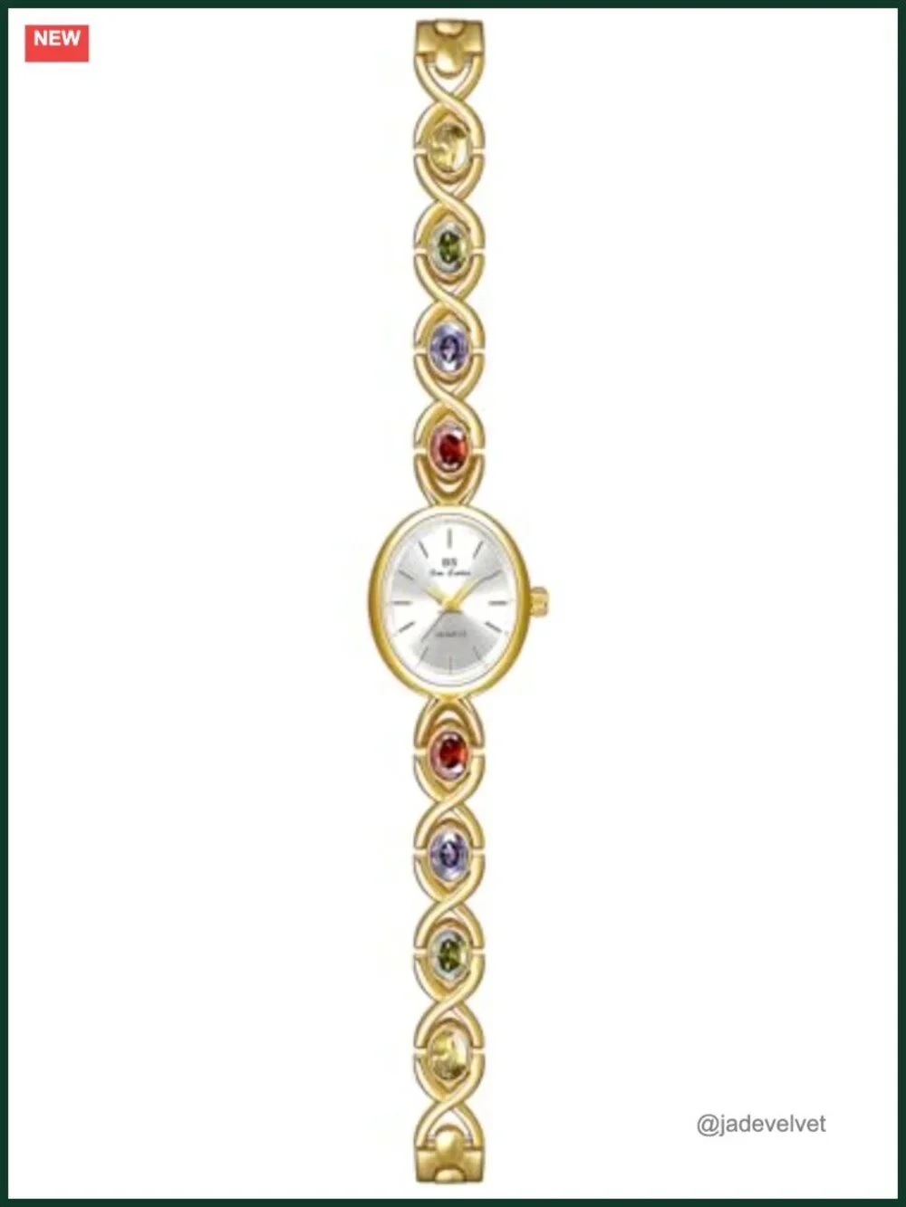 Luxury Vintage Gold Tone Women's Bracelet Watch with Jade Crystal Oval Dial
